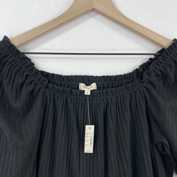 Madewell Shirt Women Small Black Textured Knit Off The Shoulder Boho Coastal NEW - Picture 7 of 13